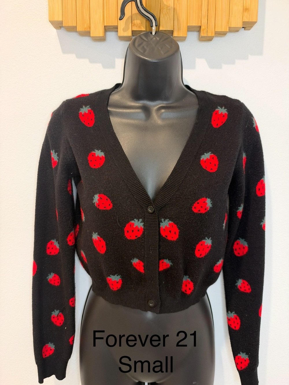 Forever 21 Black Cardigan with Red Strawberry Print
